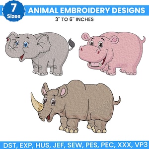 Safari Animals Embroidery Bundle, Zoo Animal Embroidery, Baby Jungle Animals Embroidery, Baby Girl Embroidery, Forest Animal, Farm Animal, 7 sizes from 3 inch to 6 inches and available in 7 different file formats, instant download machine embroidery files