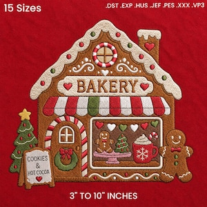 Christmas Gingerbread Bakery Embroidery Design, Cookie Shop Machine Embroidery File, Holiday Hot Cocoa Pattern, 15 Sizes, Instant Download