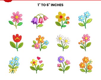Diseños de bordado de mini flores, bordado de mini flores, paquete de diseños de bordado floral a máquina, PES DST JEF, 11 tamaños - Descarga instantánea