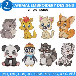 Safari Animals Embroidery Bundle, Zoo Animal Embroidery, Baby Jungle Animals Embroidery, Baby Girl Embroidery, Forest Animal, Farm Animal, 7 sizes from 3 inch to 6 inches and available in 7 different file formats, instant download machine embroidery files