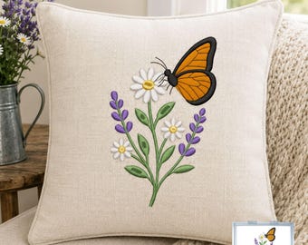 Butterfly Embroidery Design, Butterfly on Wildflower Branch, Flower Embroidery Design, Machine Embroidery Pattern, 17 Sizes,Instant Download