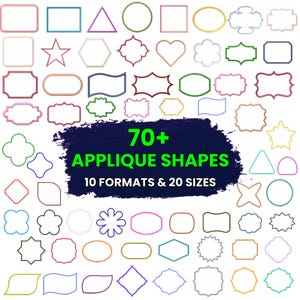 70 Shapes Applique Embroidery Designs, Frames Applique Design, Heart Circle Triangle,PES DST etc, 20 sizes - Instant Download