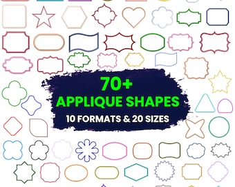 70 Shapes Applique Embroidery Designs, Frames Applique Design, Heart Circle Triangle,PES DST etc, 20 sizes - Instant Download