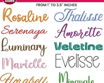 Modern Cursive Machine Embroidery Font, Monogram Script Alphabet, Satin Stitch, PES DST, Small Signature Font, 6 Sizes, Instant Download