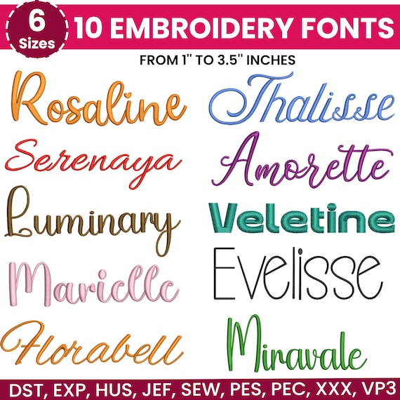 Modern Cursive Machine Embroidery Font, Monogram Script Alphabet, Satin Stitch, PES DST, Small Signature Font, 6 Sizes, Instant Download
