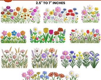 10 Wildflower Meadow Machine Embroidery Design, Meadow Wild Garden, Boho Flower, Wildflower Embroidery Bundle, 10 Sizes, Instant Download