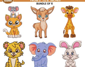 Animal Embroidery Bundle, Zoo Animal Machine Embroidery, Baby Girl Embroidery, Safari Baby Animals, Farm Animal, 7 Sizes, Instant Download