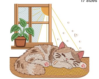 Cat Napping Machine Embroidery Design, Cat Embroidery File, Pet Embroidery Pattern, Kitten Embroidery Design, 17 Sizes, Instant Download