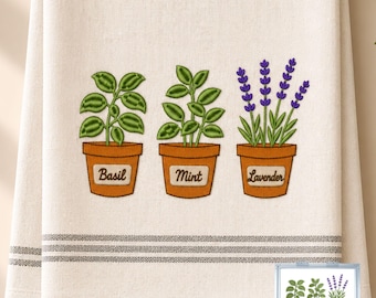 Kitchen Embroidery Design, Floral Embroidery Designs for Kitchen Towels, Tea Towel Embroidery,Mint Lavender Basil,17 Sizes,Instant Download