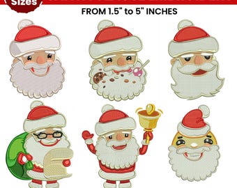 Santa Embroidery Designs, Vintage Christmas Embroidery File, 6 Christmas Santa, Winter Santa Machine Embroidery, 8 sizes, Instant Download