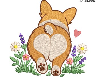 Corgi Butt Machine Embroidery Design, Dog Embroidery File, Pet Embroidery Pattern, Machine Embroidery Design, 17 Sizes, Instant Download