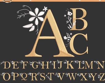 Floral Schrift Stickerei, A-Z Blumen Alphabet Maschinenstickerei, Monogramm Stickerei Schrift, PES DST, 7 Größen, Instant Download