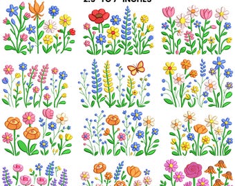 12 Wildflower Meadow Machine Embroidery Design, Meadow Wild Garden, Boho Flower, Wildflower Embroidery Bundle, 10 Sizes, Instant Download
