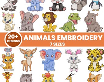 Baby Safari Animals Embroidery Design, Zoo Animal Machine Embroidery, Girl Embroidery, Forest Animal, Farm Animal, 7 Sizes, Instant Download