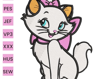 Cute Cat Embroidery Design, Cute Kitten Machine Embroidery File, Girl Embroidery Design, PES DST etc, 8 Sizes, Instant Download