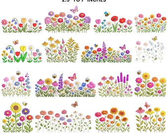 18 Wildflower Meadow Machine Embroidery Design, Floral Embroidery, Boho Garden Flower,Wildflower Embroidery Bundle,10 Sizes,Instant Download