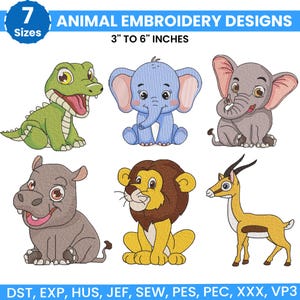 Safari Animals Embroidery Bundle, Zoo Animal Embroidery, Baby Jungle Animals Embroidery, Baby Girl Embroidery, Forest Animal, Farm Animal, 7 sizes from 3 inch to 6 inches and available in 7 different file formats, instant download machine embroidery files