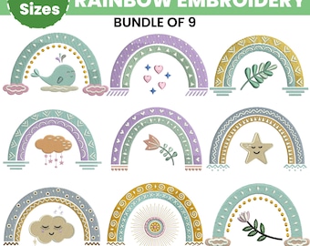 Rainbow Embroidery Design, Baby Girl Embroidery, Floral Cloud Rainbow, 7 Sizes, PES DST, Instant Download