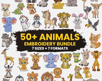 50+ Safari Tiere Stickerei Bundle, Zoo Tier Stickerei, Baby Dschungeltier Stickerei, Baby Mädchen Stickerei, Waldtier, Bauernhof Tier