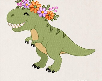 Mini Dinosaurs Embroidery Design, Machine Embroidery File, Floral Animal Design, Forest Animal, 17 Sizes, Instant Download
