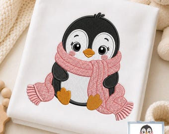 Baby Penguin with Scarf Embroidery Design, Nursery Animal Embroidery File, Bird Machine Embroidery, Baby Shower, 17 Sizes, Instant Download