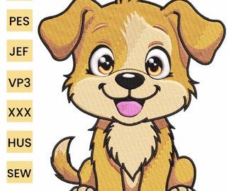 Diseños de bordado de golden retriever, archivo de bordado de perro, archivo de bordado a máquina de cachorro sonriente, 8 tamaños, PES DST, descarga instantánea