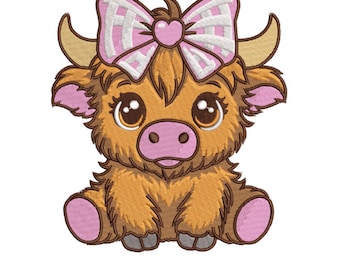 Diseño de bordado a máquina de vaca de las Highlands, cría de vaquilla de las Highlands, vaca floral de las Highlands, bordado a máquina para guardería, 6 tamaños, descarga instantánea