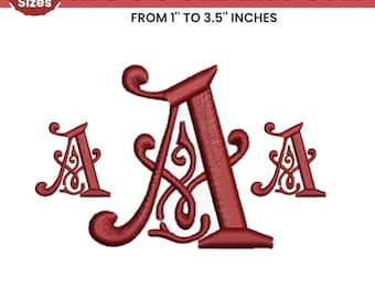 Monogram Machine Embroidery Font, Monogram Script Alphabet, Satin Stitch Font, PES, DST, Monogram Design File, 6 Sizes, Instant Download