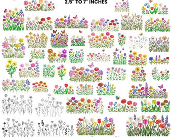 Más de 65 diseños de bordado a máquina de pradera de flores silvestres, jardín silvestre, flores bohemias, paquete de bordado de flores silvestres, 10 tamaños, descarga instantánea.