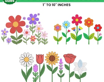 Spring Flowers Machine Embroidery, Aesthetic Flower Embroidery, Floral Embroidery, Gardening Embroidery Design, 20 Sizes, Instant Download