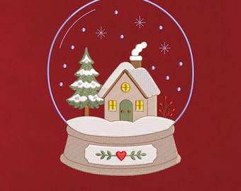 Cottage in Snow Globe Embroidery Design, Snow Flakes Embroidery, 17 Sizes, Christmas Machine Embroidery Design, Instant download