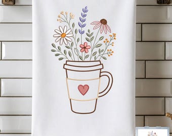 Wildflower in Coffee Cup Embroidery Design, WildFlower Embroidery, Floral Monogram , Bridal Party Mini Embroidery,17 Sizes, Instant Download