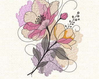 Watercolor Hibiscus Flower Machine Embroidery Design, Floral Embroidery Pattern, Abstract Flower Embroidery File, 16 Sizes, Instant Download