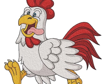 Diseño de bordado de gallo divertido, archivo de bordado a máquina de pájaro adorable, bordado digital de animales y pájaros bebés, 9 tamaños, descarga instantánea