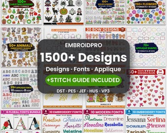 Machine Embroidery Bundle with Stitch Guides, Flowers, Fonts, Animals, Christmas, WildFlower Designs, Instant Download, Multiple Formats