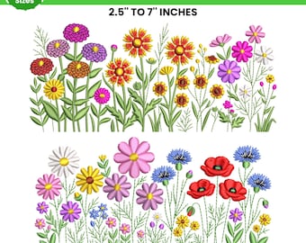 Wildflower Meadow Machine Embroidery Design, Meadow Wild Garden, Boho Garden Flower, Wildflower Embroidery Bundle, 10 Sizes,Instant Download