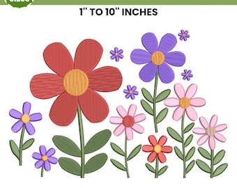 Wildflowers Machine Embroidery, Aesthetic Flower Embroidery, Floral Embroidery, Gardening Embroidery Design, 20 Sizes, Instant Download