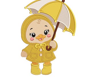 Diseño de bordado de pato con impermeable, archivo de bordado de animales para guardería, bordado a máquina de animales, regalo para baby shower, 17 tamaños, descarga instantánea