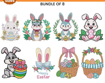 Easter Embroidery Design Bundle, Easter Bunny Embroidery, Easter Egg Machine Embroidery, Happy Easter Design, 9 Sizes, Instant Download