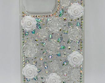 Iridescent Rhinestone iPhone 15 Pro Max Case | Bling Rose Design