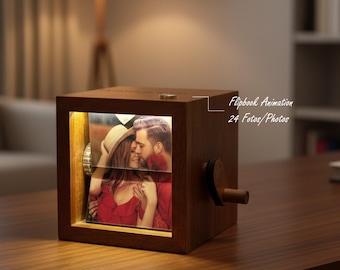 Personalisiertes Holz Flipbook mit Animation u. LED-Licht Nachtlicht personalisiert Jahrestag Geschenke Personalisierte Geschenke aus Holz
