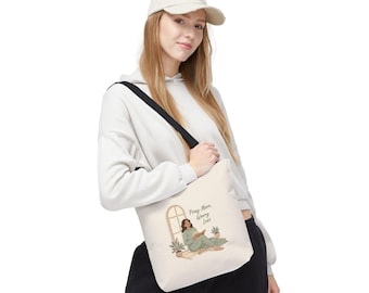 Pray More Worry Less Tote Bag | Cozy Home Illustration, Christian Faith Bag