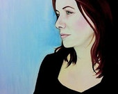 Rachel Portrait A4 PRINT on Canvas Paper Beautiful serene calm duck egg blue lady Woman