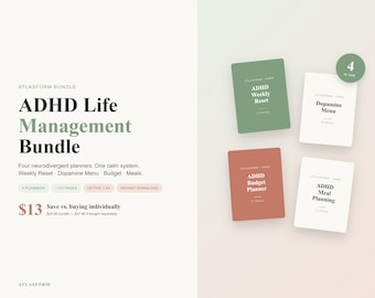 ADHD Planner Bundle Printable | Weekly Reset, Dopamine Menu, Budget, Meal Plan | Neurodivergent PDF Kit