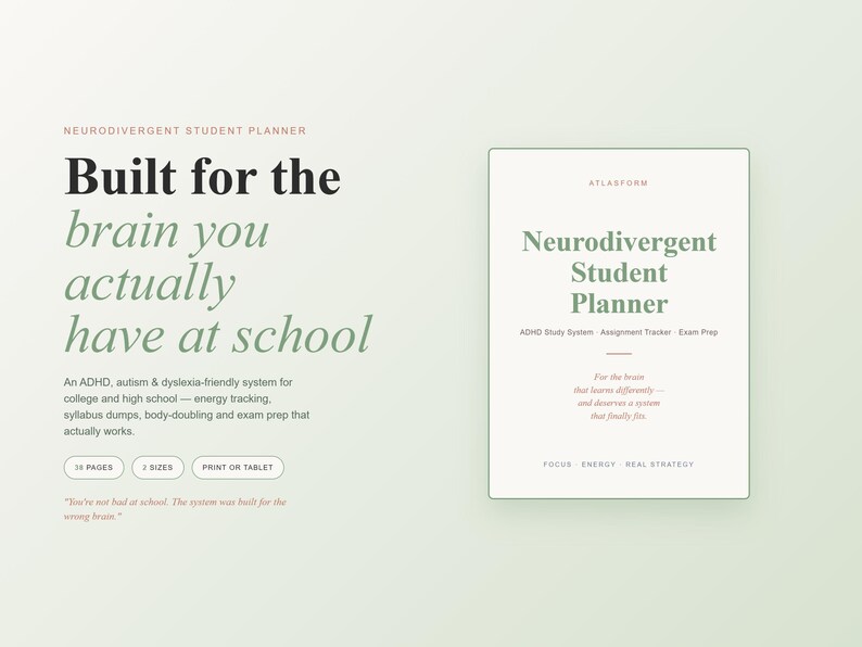 ADHD College Student Planner Printable | Neurodivergent Study System ...