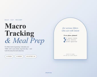 Macro Tracker Meal Prep Planner PDF | Bodybuilding Nutrition Log | Bulking Cutting Printable Diet Plan