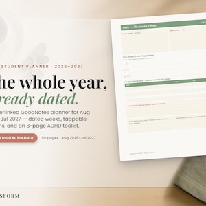 ADHD Digital Student Planner 2026 2027 | Dated GoodNotes Hyperlinked