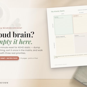 ADHD Brain Dump Printable | Priority Matrix Worksheet Pack PDF