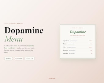 Dopamine Menu Planner Printable | ADHD Self Care, Reward, Habit Tracker | Neurodivergent Workbook PDF