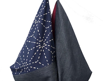 SAC ORIGAMI en tissu japonisant, estampado con motivo tradicional japonés, sac XXL, sac éco, sac de plage